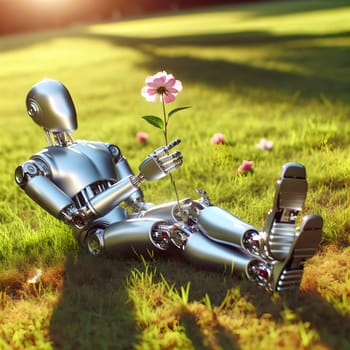 Technological Tranquility: A Robot's Serene Moment in Nature's Embrace