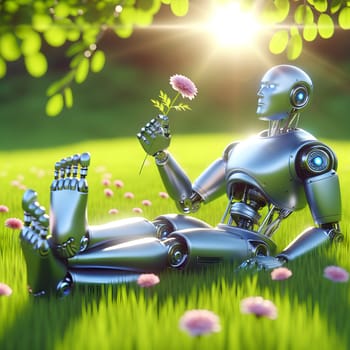 Robotic Reverie: A Mechanical Marvel Admiring Earth's Beauty