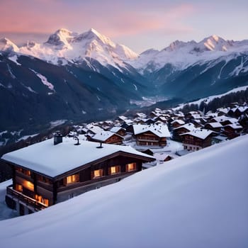 Alpine Glow: Capturing the Majestic Winter Landscape at Sunset