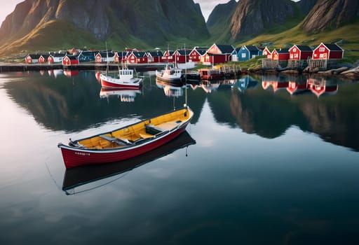 Serene Sunrise: Embracing the Beauty of Lofoten's Mountainous Fishing Village