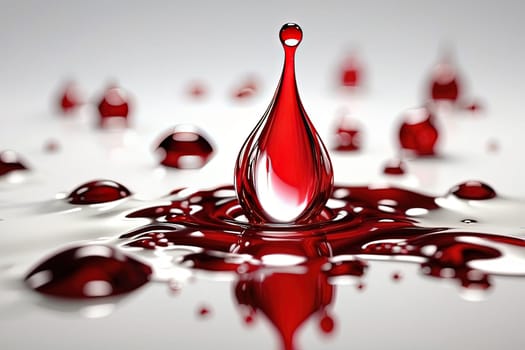 Red water drop on a white background. 3d render illustration. Generative AI.
