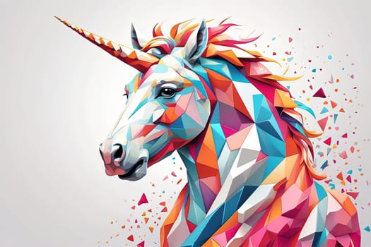 Unicorn in polygonal style on white background. Vector illustration. Generative AI.