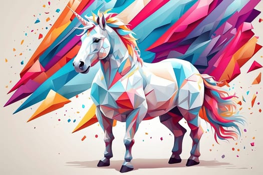 Unicorn on colorful polygonal background. Vector illustration. Generative AI.