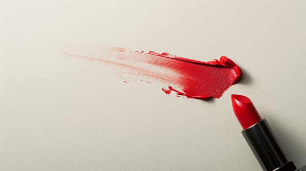 Open lipstick leaves a vibrant red swatch on a white surface, showcasing its classic matte finish.
