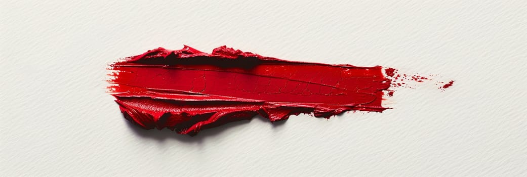 Close-up of a red lipstick smudge on a white surface, showcasing a bold and elegant aesthetic.