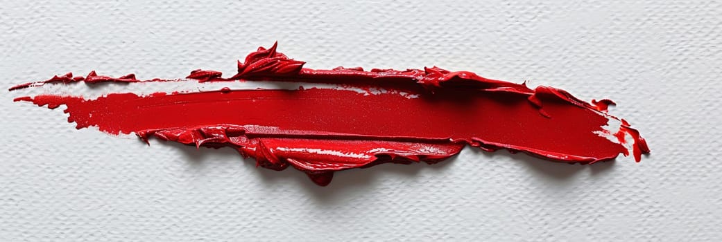 A close-up of a red lipstick drawing a matte swatch line on paper.