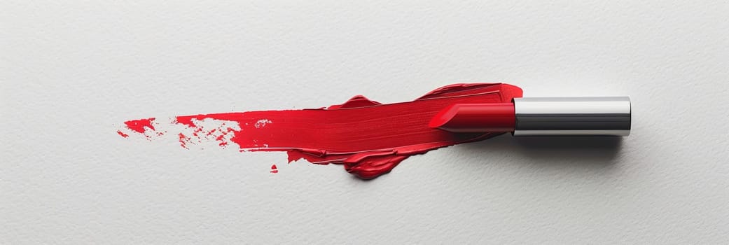 A close-up of a vivid red lipstick smudge on a pristine white surface, displaying a passionate and artistic touch.