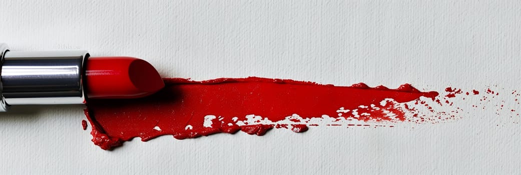 Classic red matte lipstick leaves a vibrant swatch on a white surface.