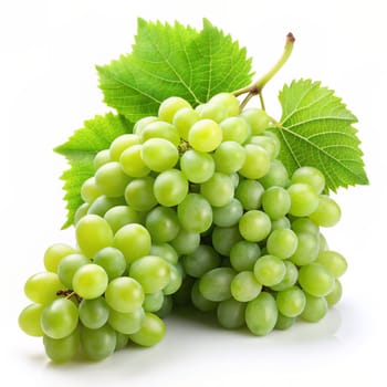 Bunch of Green Seedless Grape solated on white background. Ai generated image