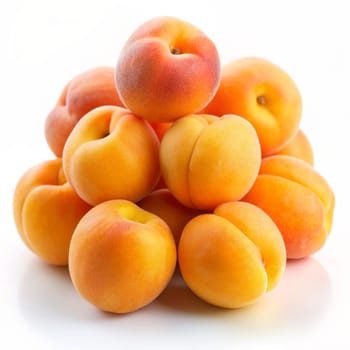 Bunch of fresh apricots isolated on white background. Ai generated image