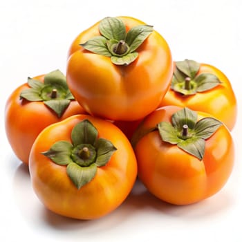 Fresh persimmons isolated on white background. Ai generated image