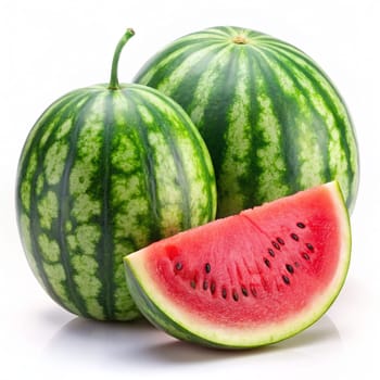 Juicy watermelon with sliced isolated on white background. Ai generated image