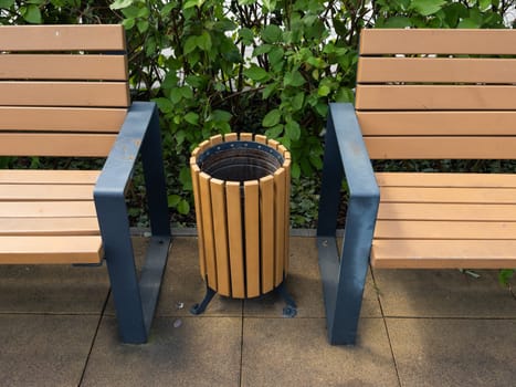 Wooden benches in a park. High quality photo