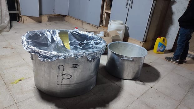 large aluminum pan for cooking rice, kitchen objects. High quality photo