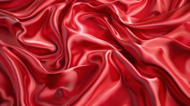 Red satin fabric with elegant folds and creases for fashion and beauty concept background