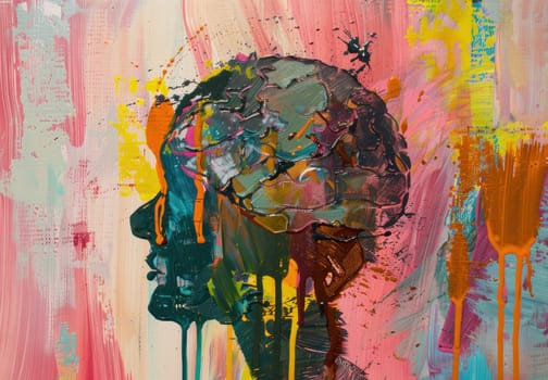 Abstract painting of a woman's head with dripping paint representing beauty and artistic expression