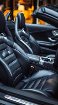 The contemporary design of black leather car seats marries comfort with style. Precision contours and ergonomic features ensure a deluxe driving experience