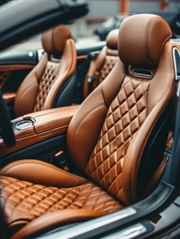 Night falls, but the car's interior glows with the warmth of tan leather and ambient lighting, creating a luxurious driving experience