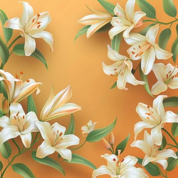 A flowery border with a yellow background. The flowers are orange and white