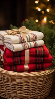 Christmas gift set, blanket, towel and home decor textiles as holiday present for English countryside cottage inspiration