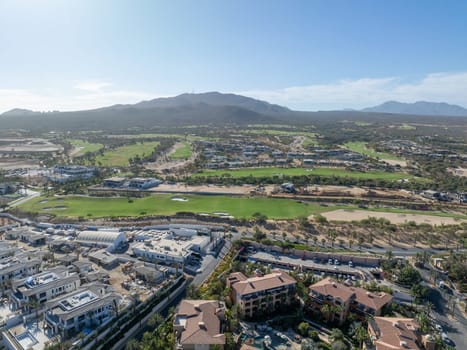 Aerial view of luxury golf course on the pacific ocean in Los Cabos, Cabo San Jose, Mexico