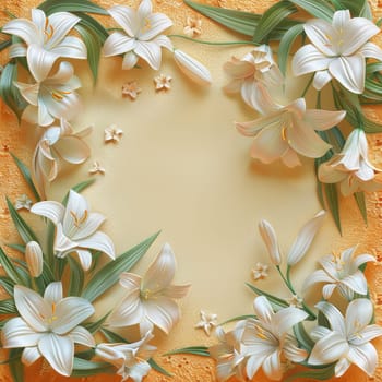 A flowery border with a yellow background. The flowers are orange and white