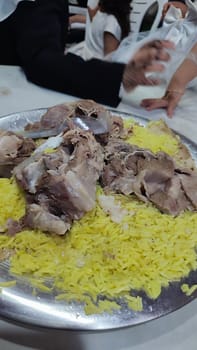 boiled rice with lamb, food lunch cooking dinner. High quality photo