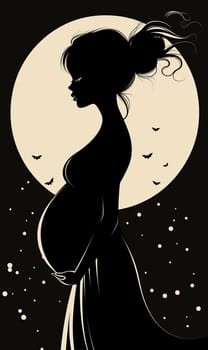 Silhouette of a pregnant woman on a white background. Selective focus