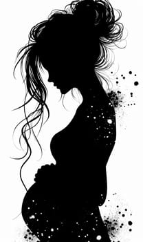 Silhouette of a pregnant woman on a white background. Selective focus