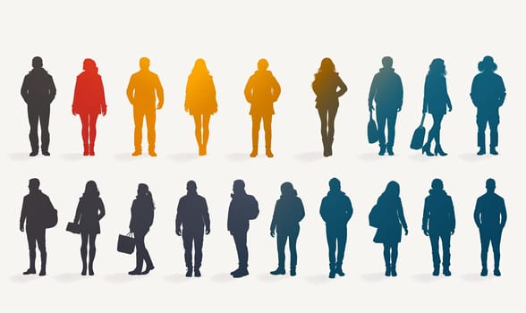 Pictogram of people in color on a white background. Selective soft focus.