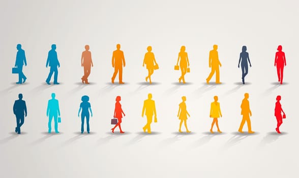 Pictogram of people in color on a white background. Selective soft focus.