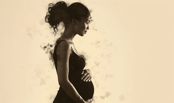 Silhouette of a pregnant woman on a white background. Selective focus