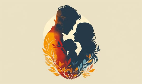 Illustration, man and woman with a child between them. Selective focus