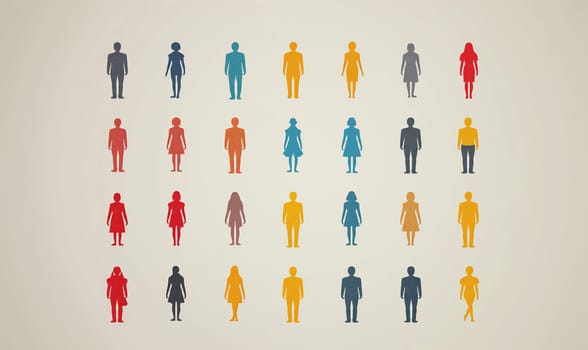 Pictogram of people in color on a white background. Selective soft focus.