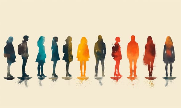 Pictogram of people in color on a white background. Selective soft focus.