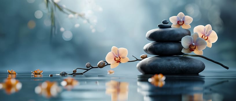 Zen stones and orchid branch. Selective focus.