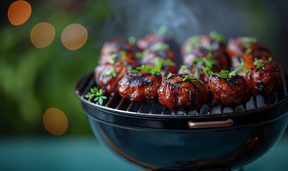 Pieces of meat cooked on the grill. Selective focus