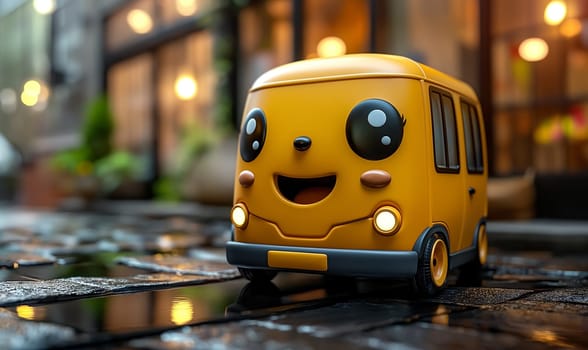 Detailed view of a toy car placed on an urban street surface. Selective focus