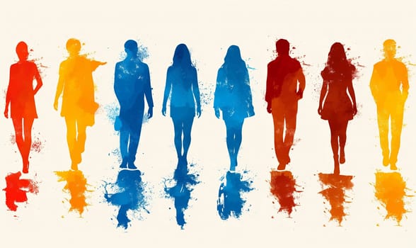 Pictogram of people in color on a white background. Selective soft focus.