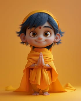 Cartoon, 3D child in national traditional Indian attire. Selective focus