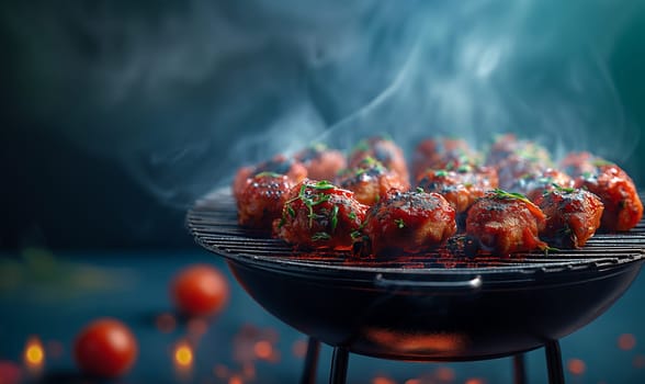 Pieces of meat cooked on the grill. Selective focus