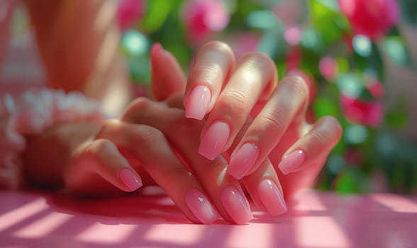 Elegant Pink Manicure Showcased on Hand. Selective focus