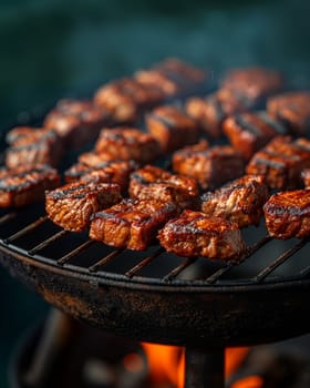 Pieces of meat cooked on the grill. Selective focus