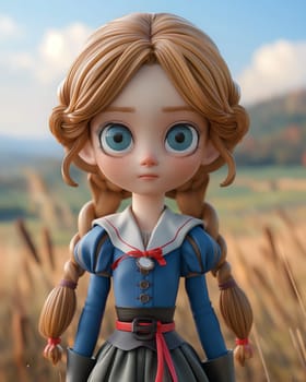 Cartoon, 3D girl in a national traditional European outfit. Selective focus