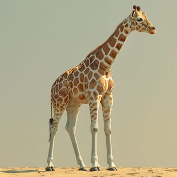 A Giraffidae, the Giraffe, gracefully stands atop a sandy hill in its natural environment. Its long neck and fluid movements showcase its elegance as a vertebrate mammal in the Ecoregion