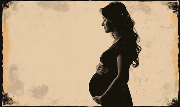 Silhouette of a pregnant woman on a white background. Selective focus