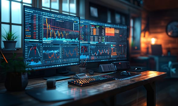 Investment chart of the stock market on the monitor. Selective soft focus.