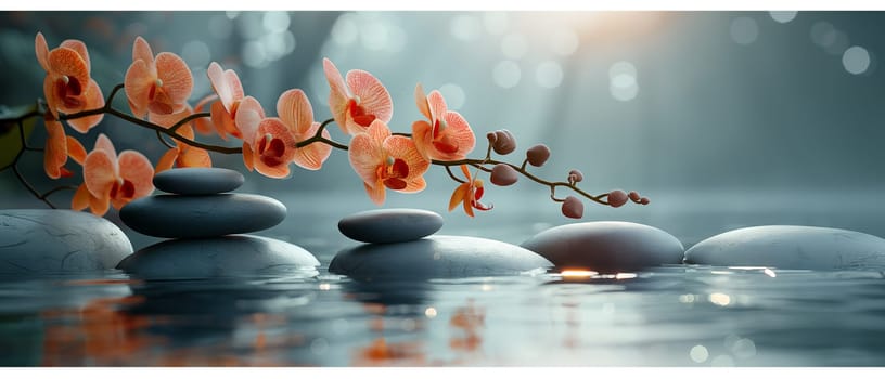 Zen stones and orchid branch. Selective focus.