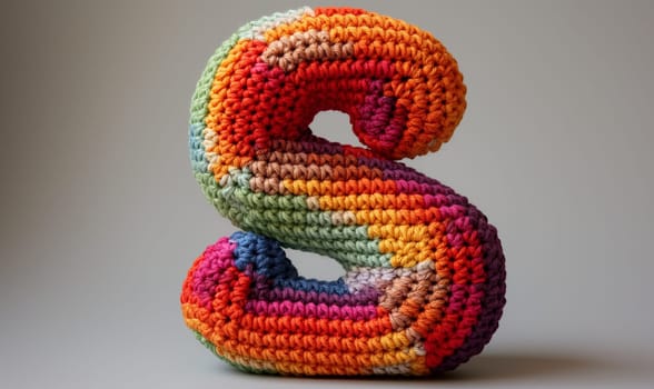 Knitted colored letter S on an abstract background. Selective focus.