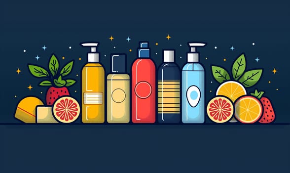 An illustration of various soap bottles. Selective soft focus.